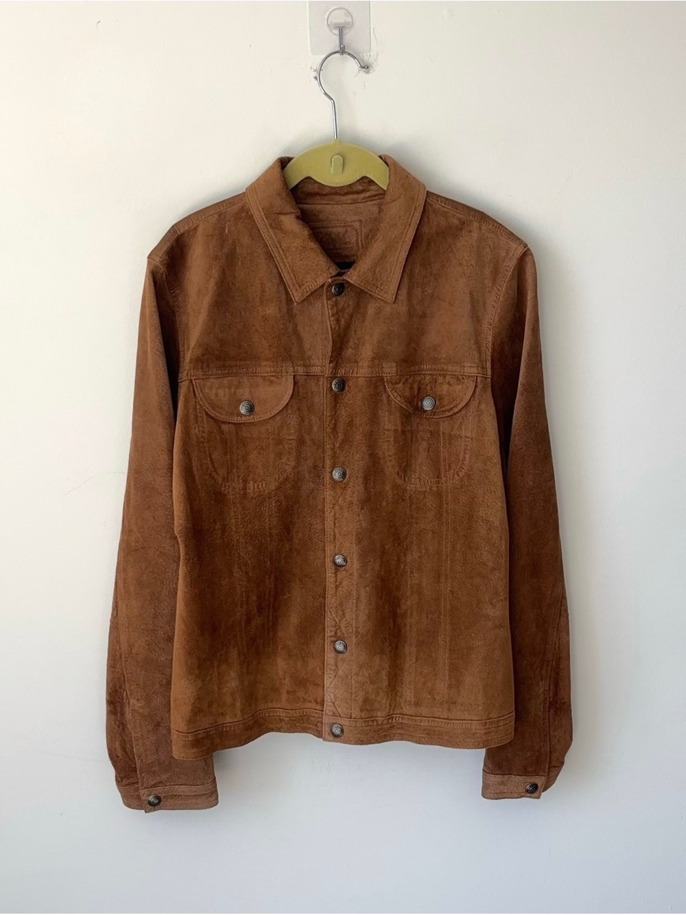 Vintage Ralph Lauren Suede Leather Trucker Jacket Size L Snap Chore Shirt Coat